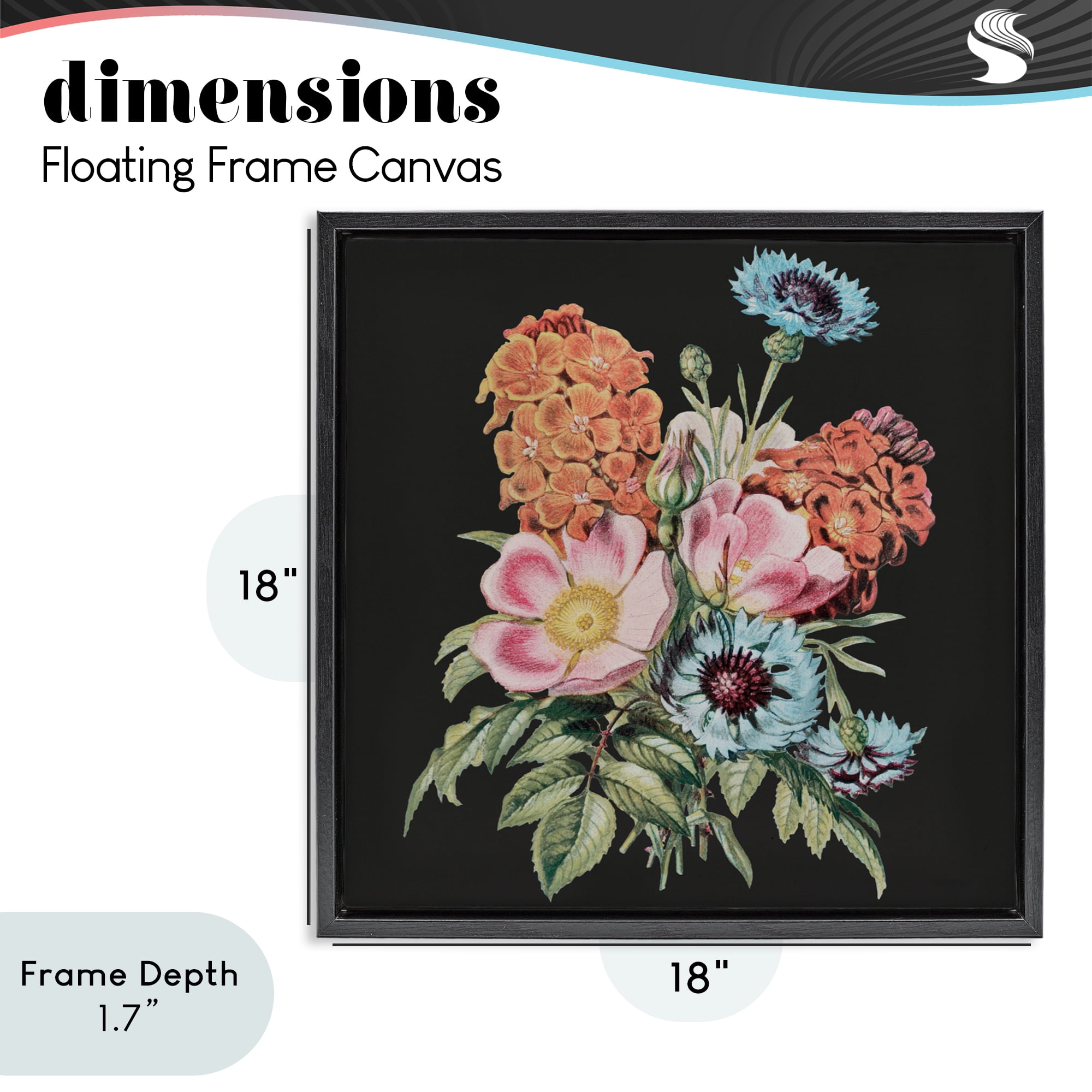 Stupell Industries Vintage Bouquet Study over Black Black Framed Floater Canvas Wall Art, design by Dan Meneely