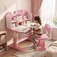 thumbnail image 2 of YNCE Widened Desktop Multi Separation Cartoon Pattern Kids Adjustable Height Study Table with Drawer and Chair, 2 of 10