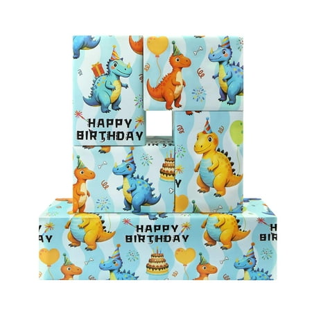 Geluode Dinosaur Birthday PresNok Wrapping Paper For Kids Boys Girls, Dinosaur Gift Wrapping Paper for Birthday Baby Shower Kindergarten Party, 6 Sheets Folded Flat 20x28 Inches Per Sheet