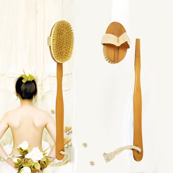 Dry Brushing Body Brush, Versatile Dry & Shower Brush, Long Handle Back Scrubber, 100% Natural Boar Bristles, Bamboo Detachable Handle 16" for Exfoliating, Circulation for Shower, Bath, Spa