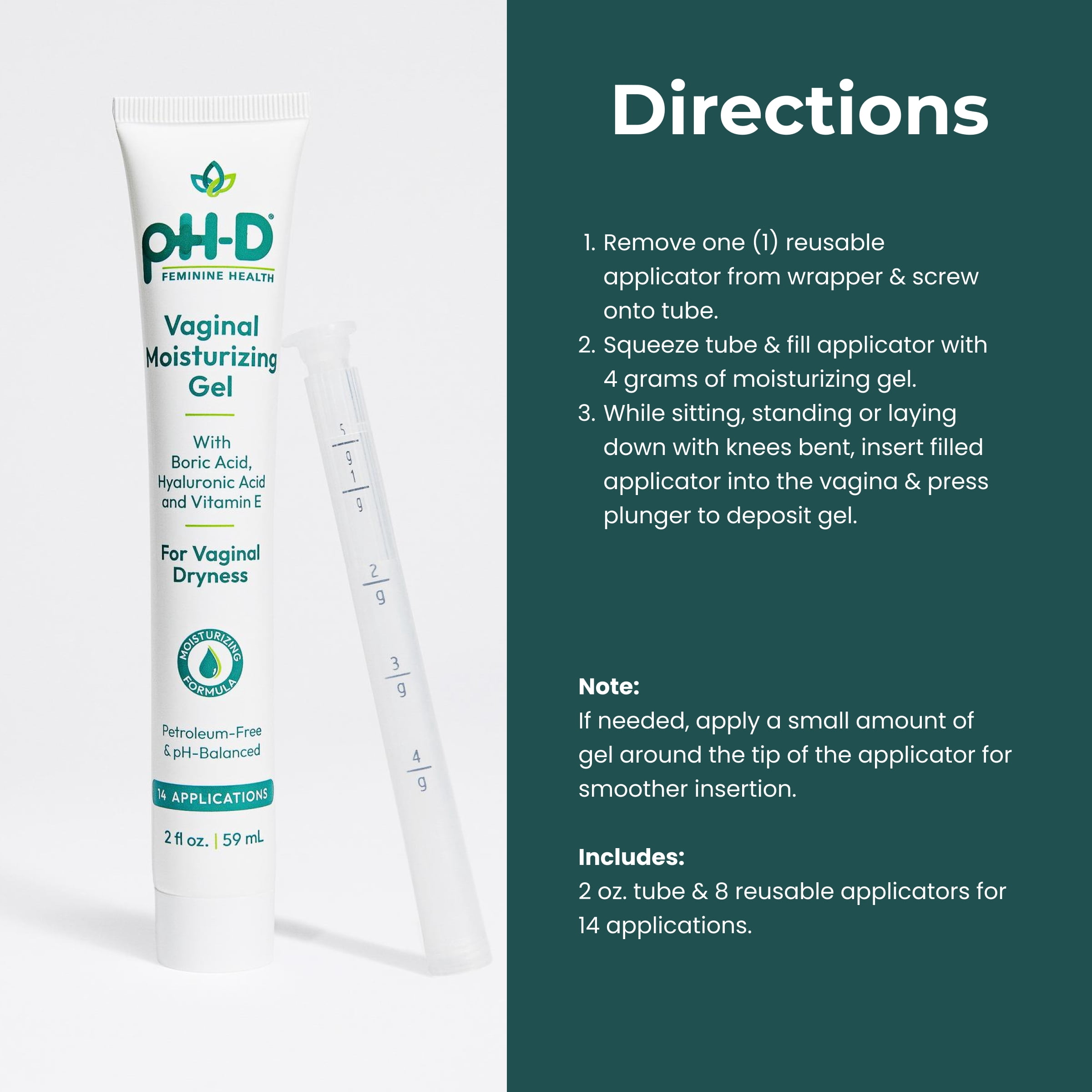 pH-D Feminine Health Moisturizing Gel with Boric Acid, 8 Applicators Included, 2 oz
