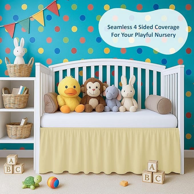 1 Piece 100% Egyptian Cotton 800 Thread Count Crib Ruffle Bed Skirts for Baby Girls (28” x 52” x 14") Inch Crib Ruffle Bed Skirts - Ivory Solid
