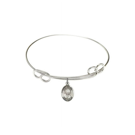 7 1/2 inch Round Double Loop Bangle Bracelet w/ St. Gianna Beretta Molla in Sterling Silver