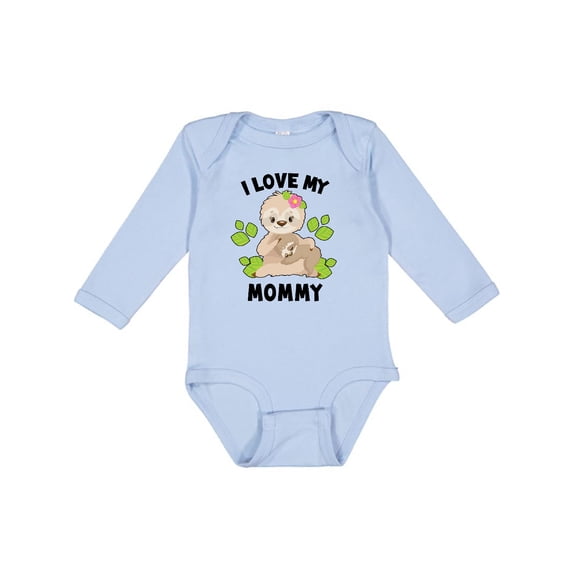 Inktastic Cute Sloth I Love My Mommy with Green Leaves Boys or Girls Long Sleeve Baby Bodysuit