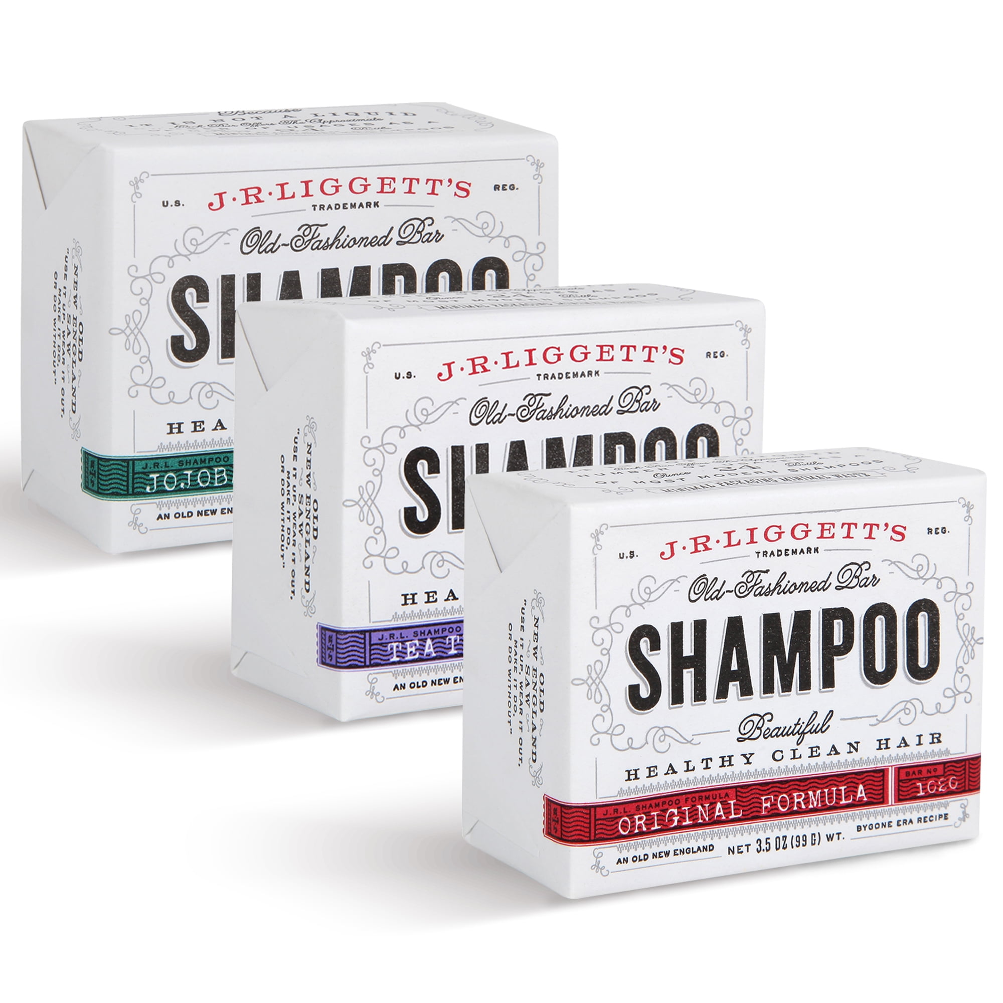 J.R.LIGGETT’S Shampoo Bars Original, Tea Tree & Hemp Oil, Jojoba Bundle of 3