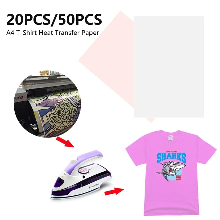 20 Sheets A4 Iron On Transfer Paper For Light Fabrics - Inkjet T-Shirt Transfer Paper