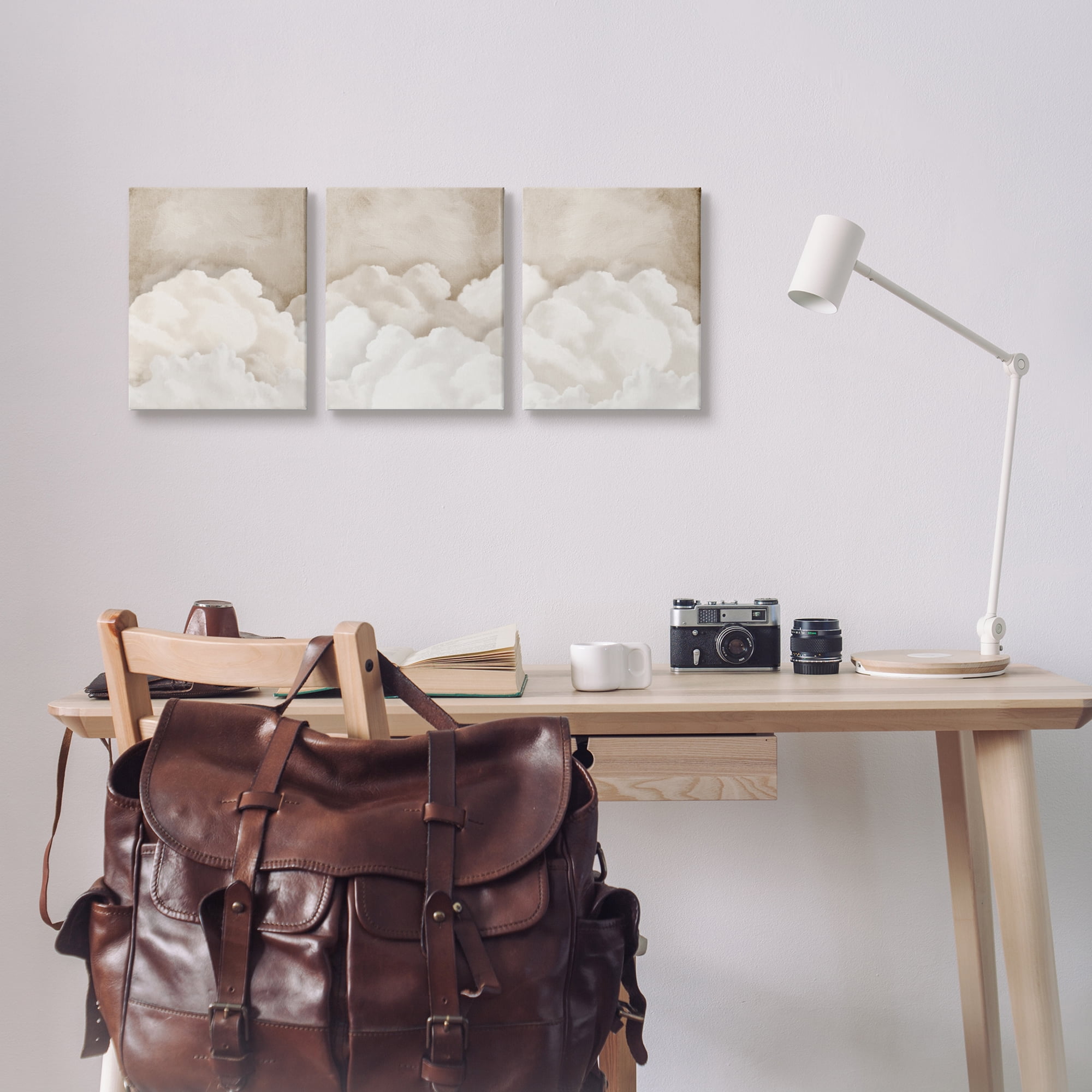 Stupell Industries Vintage Beige Clouds Nature Painting Gallery Wrapped Canvas Print Wall Art, 11 x 14, Set of 3