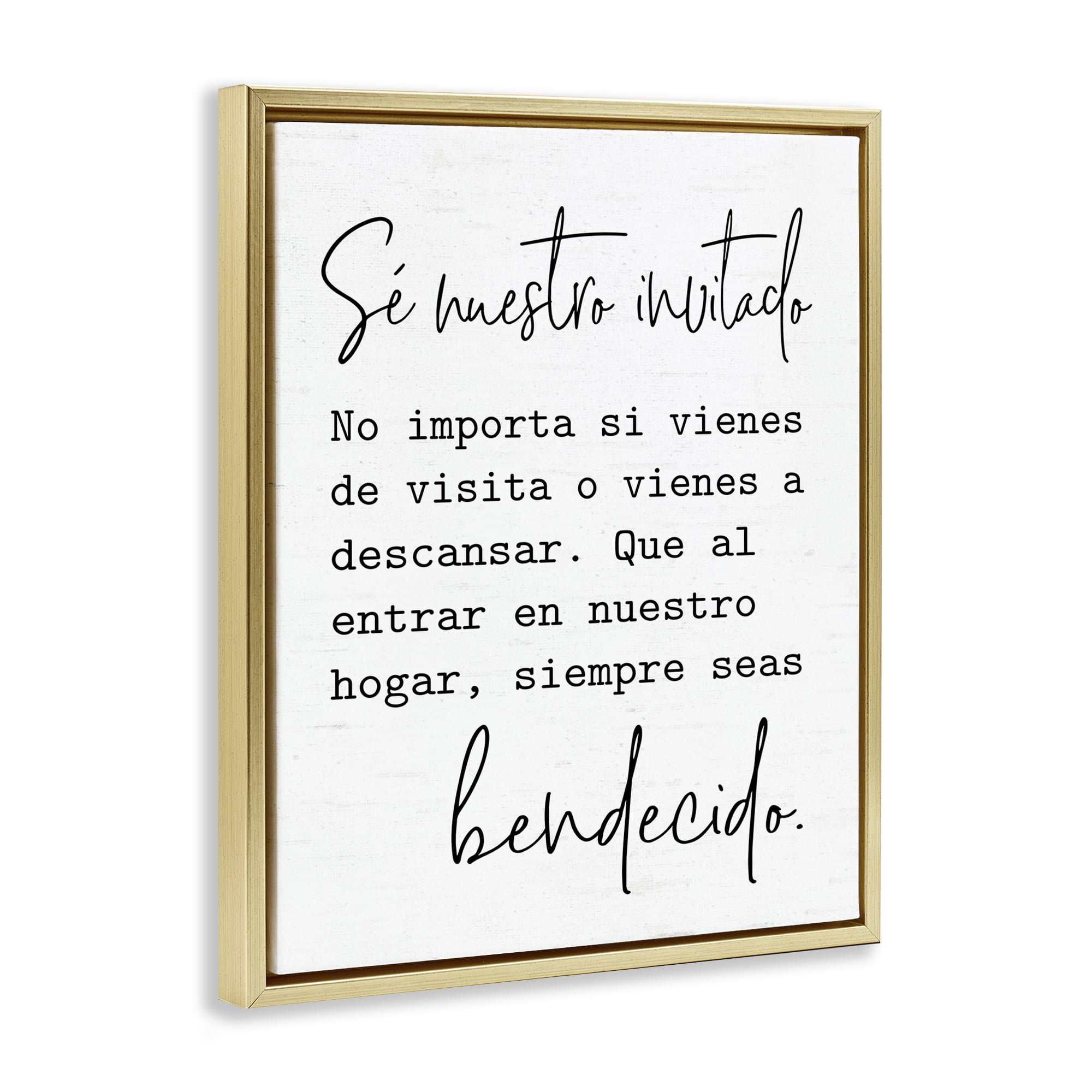 Stupell Industries Se Nuestro Invitado Inspirational Quotes & Sayings Painting Gold Floater Framed Art Print Wall Art, 25 x 31