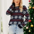 thumbnail image 2 of Odeerbi Sweaters For Women Turtleneck Sweater Knit Christmas Print Recreational Pullover Long Sleeve Tops Navy, 2 of 8