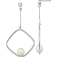 thumbnail image 1 of Sterling Silver Rhod-Plated 7-8mm White Rice Fwc Pearl Cz Dangle Earrings (57.9 X 30.17) Made In China qe16353, 1 of 5