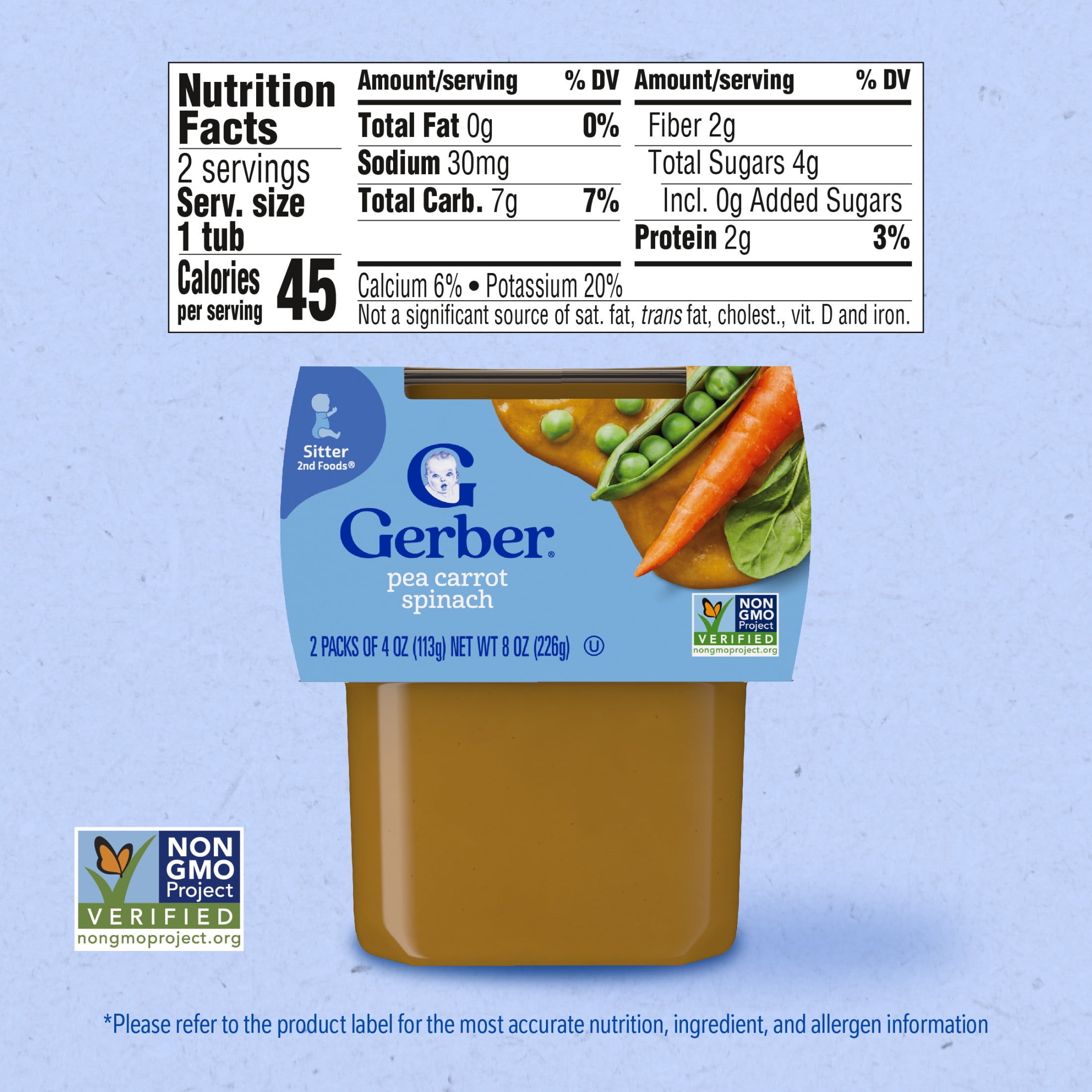 (12 pack) Gerber Kosher Baby Food with Pea Carrot Spinach, 1 Tub
