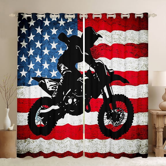 Homewish Motorcycle Game Black Out Curtains,Exterme Sport Curtains Pack of 2 (42x63 Each),American Flag Bedroom Curtains For Boys Teens,Super Cozy Room Decor