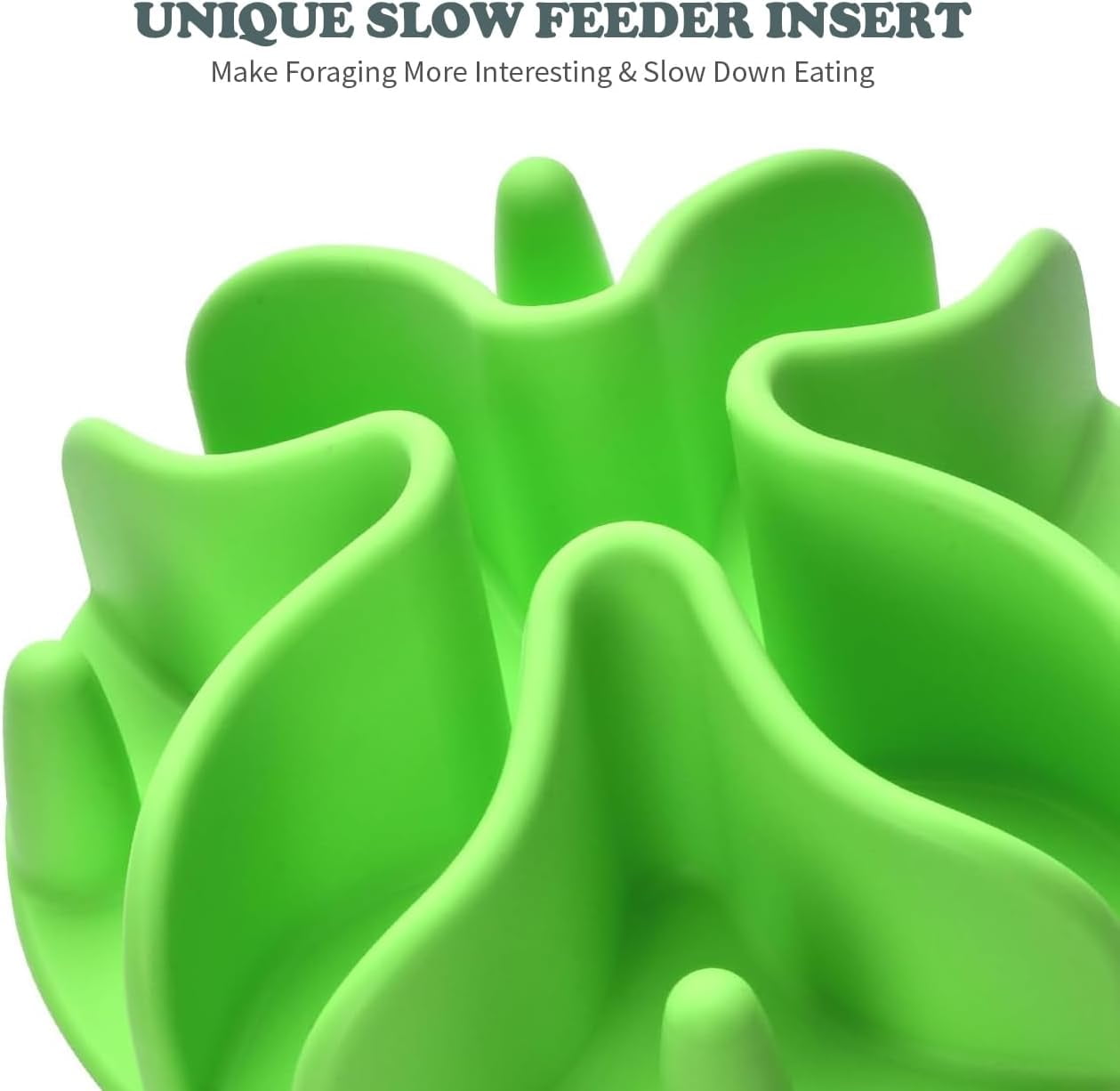 Slow Feeder Dog Bowls Insert, Silicone Slow Feeder Bowl with Strong Suction Cups Perfect for Stainless Steel Glass Ceramic Bowls (Green, Large Size)