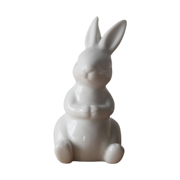 Injueey Figuras de conejito de cerámica, adorno de Animal de conejo blanco, estatua hecha a mano, mesa, adornos para el hogar, regalo Decoración del hogar Escribe un Injueey HA076986-01