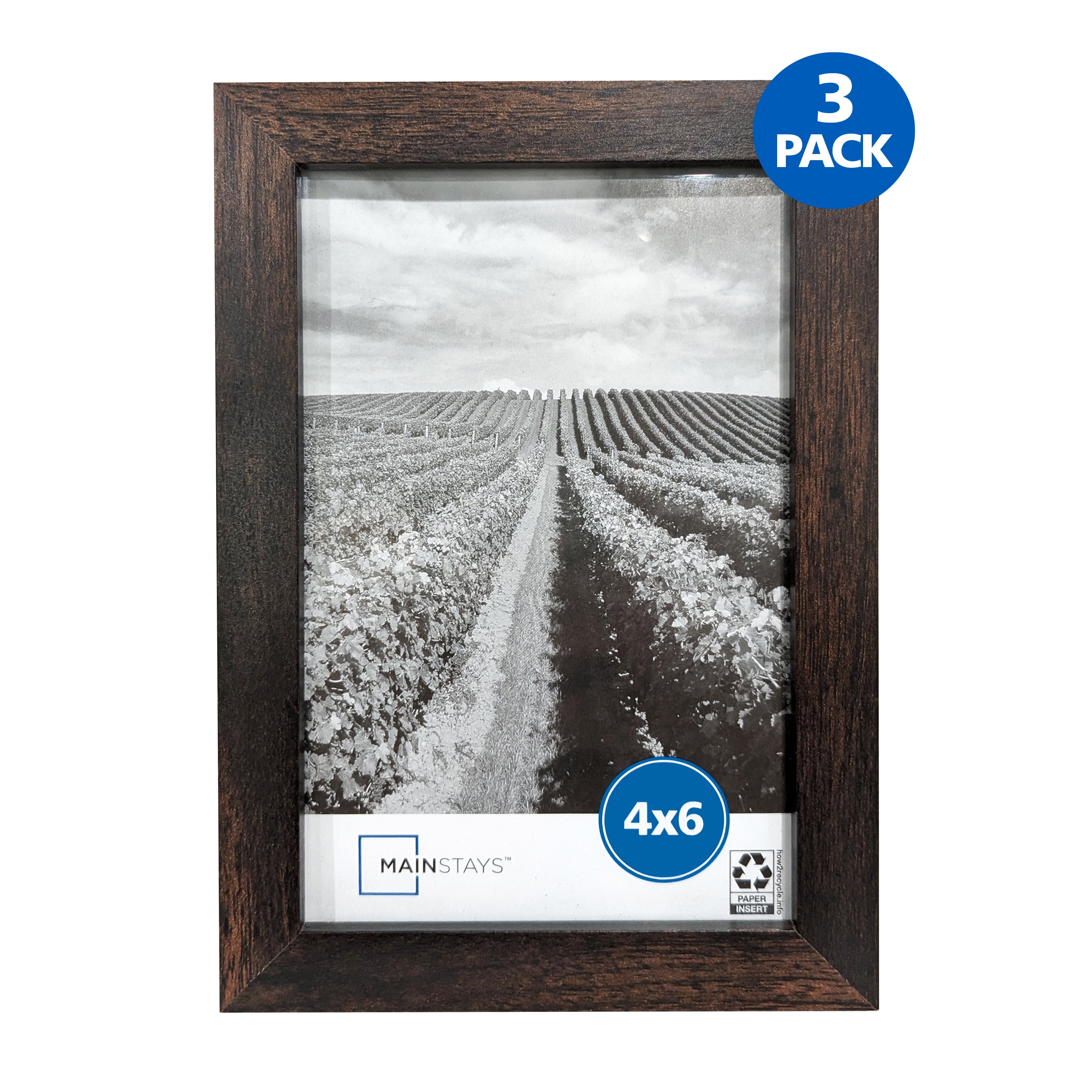 Mainstays – 4x6 Picture Frame – Brown Gallery Linear Program Tabletop & Wall Photo Frame, Set of 3