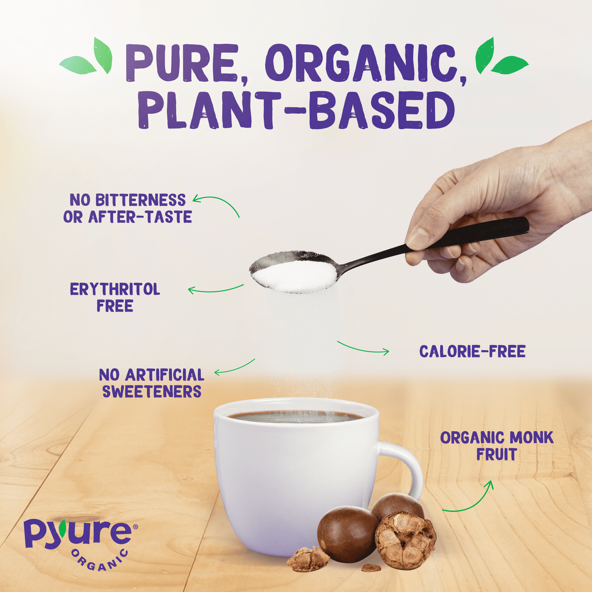 (6 pack) Pyure Organic Monk Fruit Sweetener | White Sugar Substitute for Baking, Coffee & Tea | Zero Carb, Zero Calorie, Keto, Plant-Based, Non-GMO, Gluten-Free, USDA Organic | 12 oz Granulated Blend