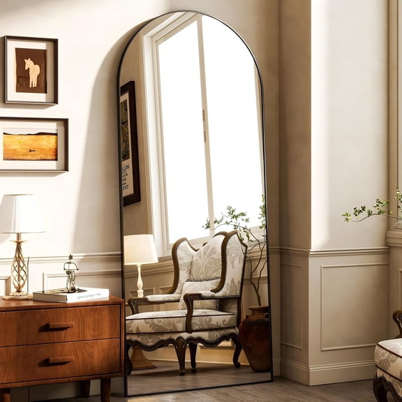 Mirrasia 21"x64" Arched Full Length Mirror Standing or Leaning Mirror,Black