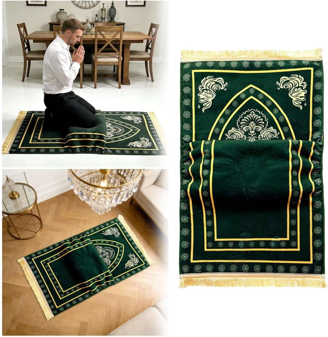 Orthopedic Prayer Mat with Memory Foam Knee Support – Extra Thick Padded Prayer Rug, Extra Soft Kneeling Cushion for Men & Women, Non-Slip Velvet Mat for Eid, Daily Prayer