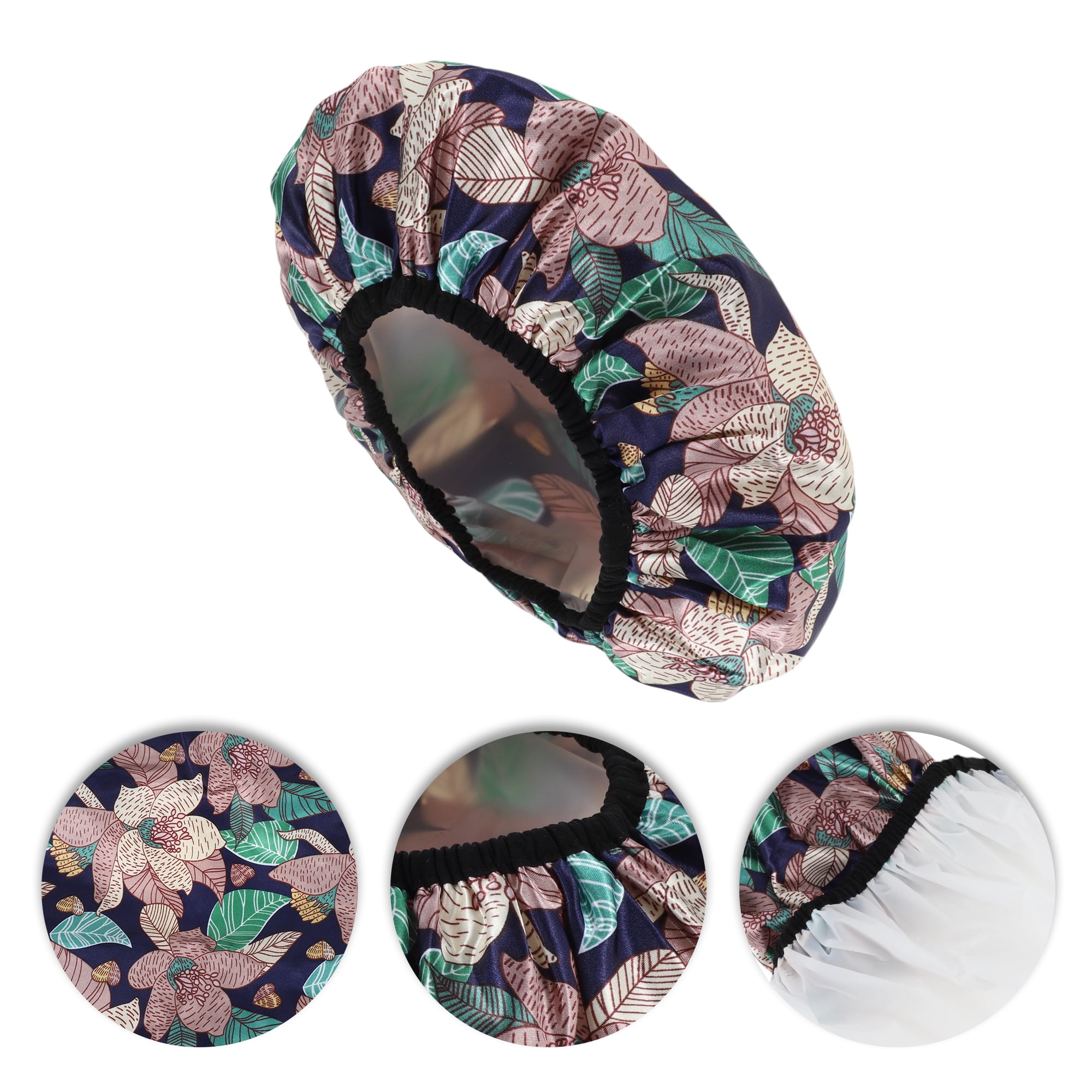 Unique Bargains Women's Leaves Bath Cap 1 Pc Yellow, Green, Pink