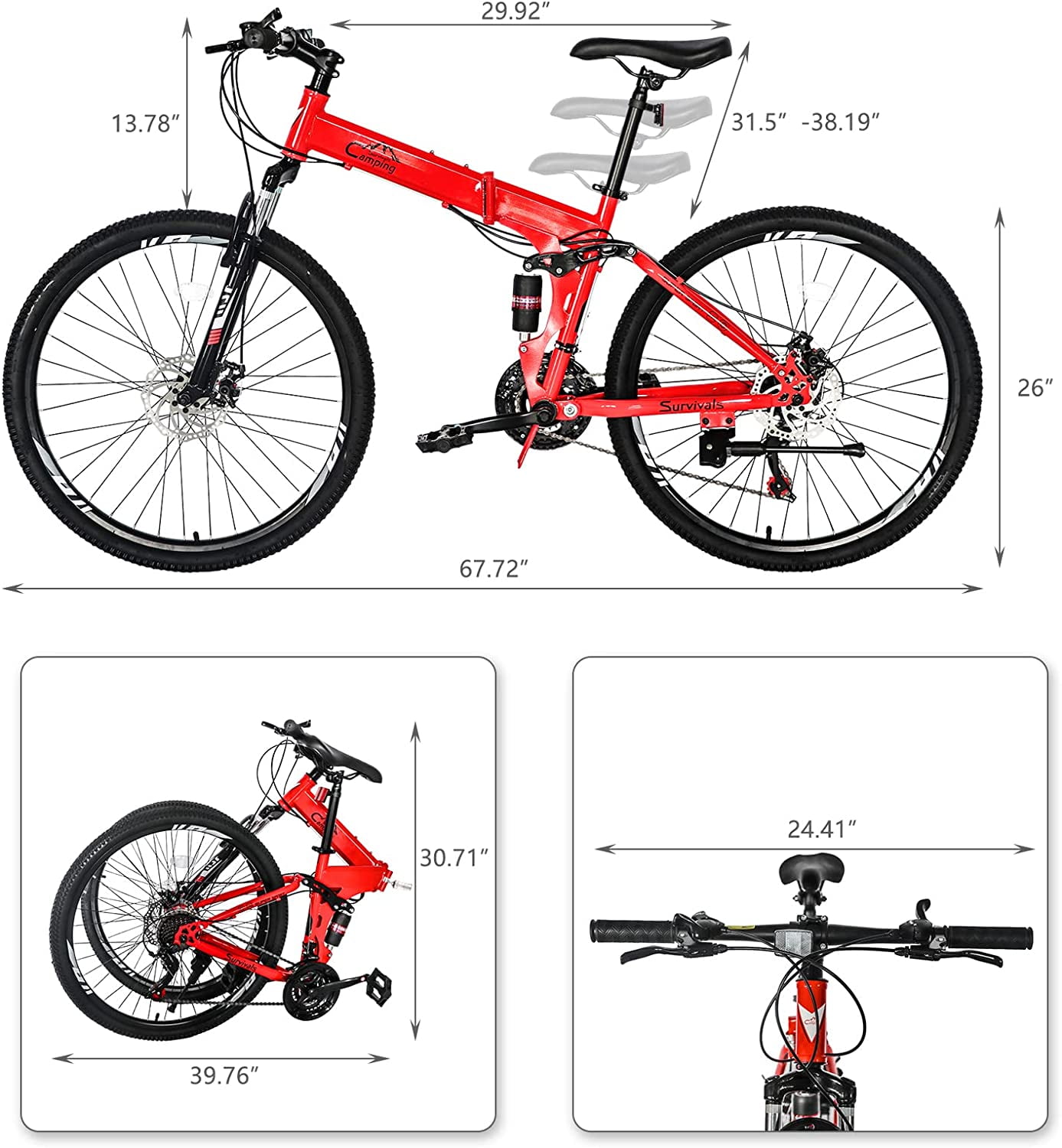 PEXMOR 26" Folding Mountain Bike, 21 Speed Foldable MTB Mountain Bicycle High Carbon Steel with Double Disc Brake, Front Suspension Anti-Slip for Adult Men & Women's Outdoor Cycling Bike