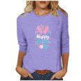 thumbnail image 3 of lcziwo Clearance Sales Today Sales Prime 3/4 Length Sleeve Womens Tops 2025 Easter Cute Rabbit Graphic Tees Shirt Casual Loose Fit Crewneck Pullover Blouses Purple L, 3 of 5