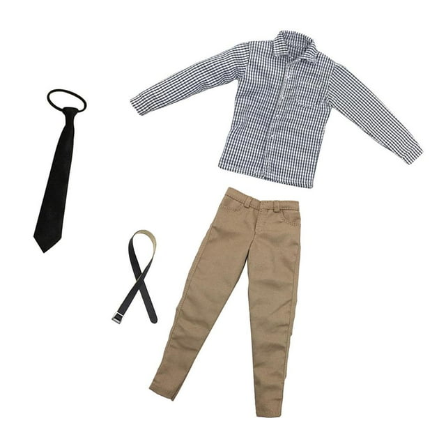 Ropa acción 1/6, gris, cinturón y de jeans , conjunto completo de accesorios para masculinas p Yotijar Figura de acción masculina camisa a cuadros