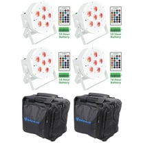 (4) Rockville BATTERY PAR 61 White Rechargeable RGBWA UV DMX Lights Remotes Bags