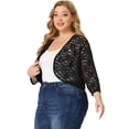 thumbnail image 4 of Cárdigan de encogimiento de hombros de talgrande pamujer, mangas de codo, encaje floral, frente abierto, chaquebolero de corte Negro 4X, 4 of 7