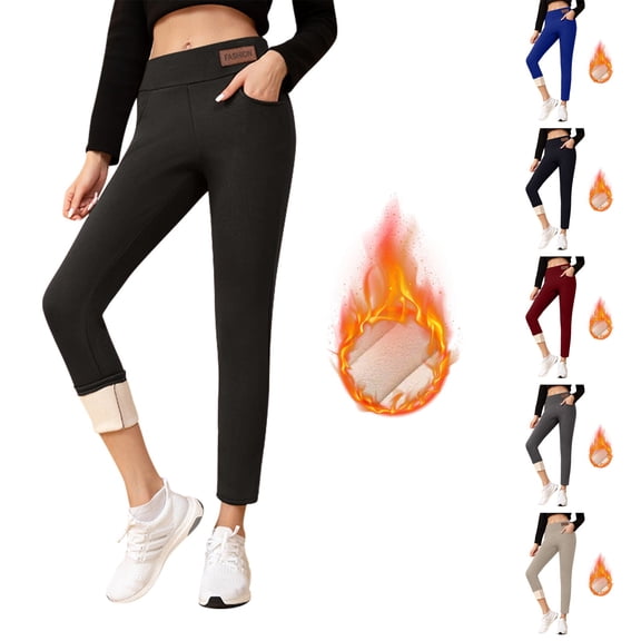 Fleece-Lined Leggings for Women Tummy Control Warm Winter Tights Stretchy Sherpa Insulated Thermal Leggings with Pockets Black XL