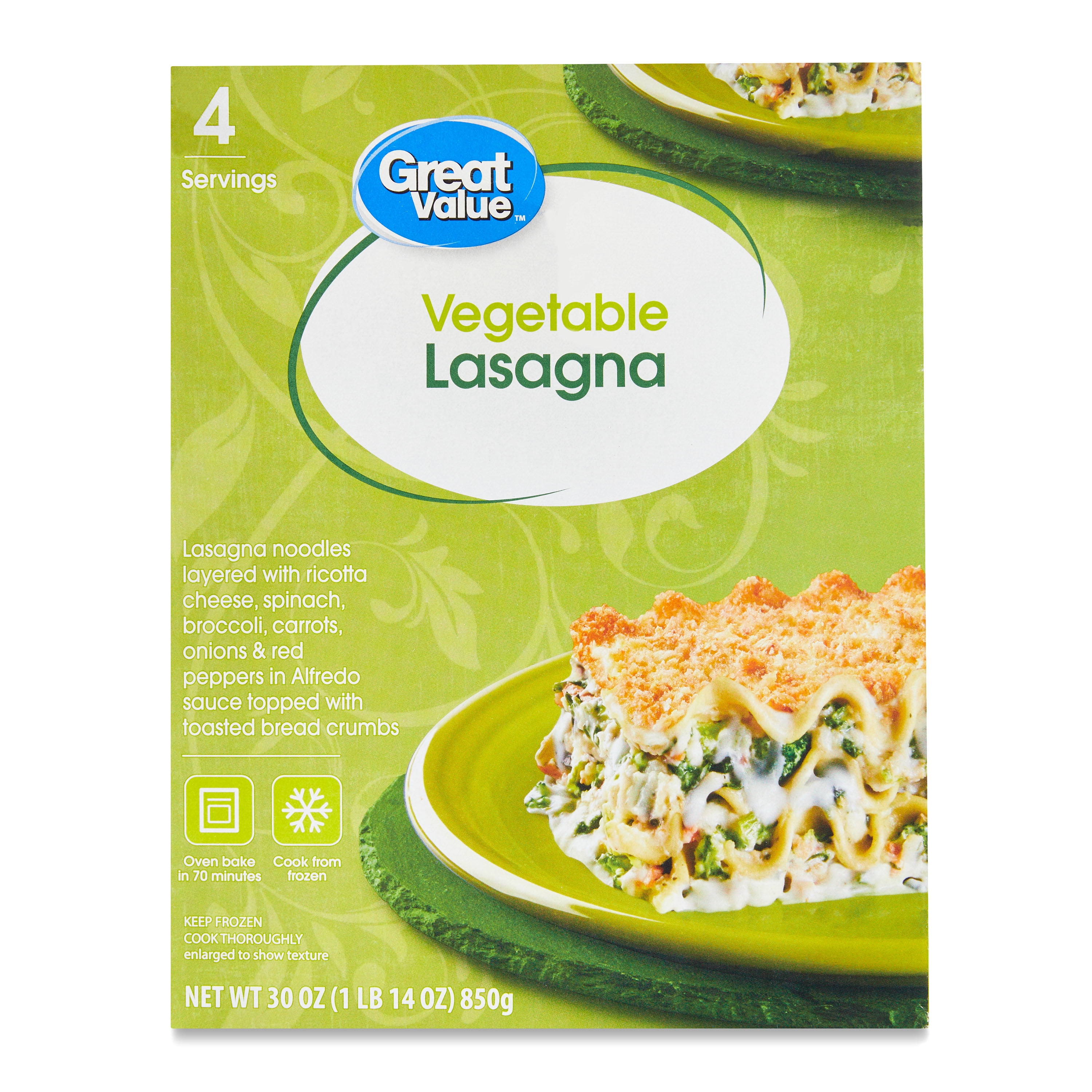 Great Value Vegetable Lasagna, 30 oz (Frozen)