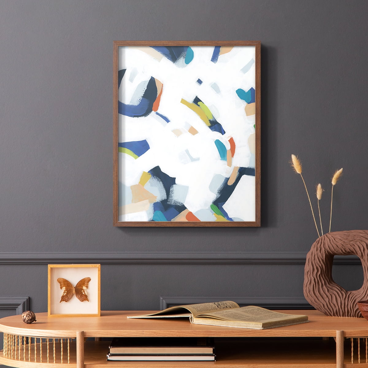 Bright Orbit I Framed Print in Brown Solid Wood Framed Print No Nail Hanging