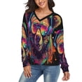 thumbnail image 3 of Colorful Bear with Headphones V-neck Sweater Winter Clothes Long Sleeve Knitwear Sweater Women's Pullover, 3 of 5