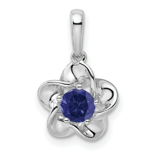 925 Sterling Silver Flower Created Sapphire Necklace Charm Pendant Birthstone September