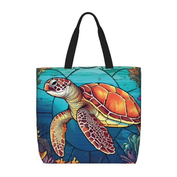 Easygdp Sea Turtle in Coral Bolsa Tote para Mujer, Bolso de Hombro para Trabajo, Playa, Viajes, Compras y Supermercado