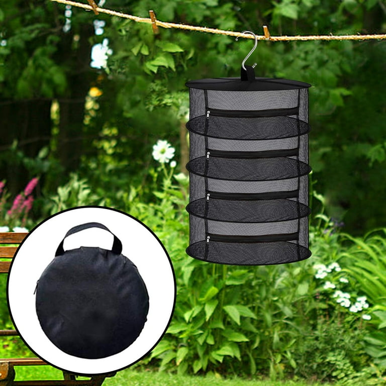 Colaxi Herb Drying Rack Dry Mesh 4 Layer Foldable Herb Drying Hanger Herb Dryer for Food Buds Vegetable Garden Outdoor Harvest Black