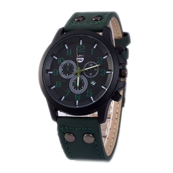 DESIGNICE Men Watch Military Leather Waterproof Date Quartz Analog Men's Quartz Wrist Watches Green One Size