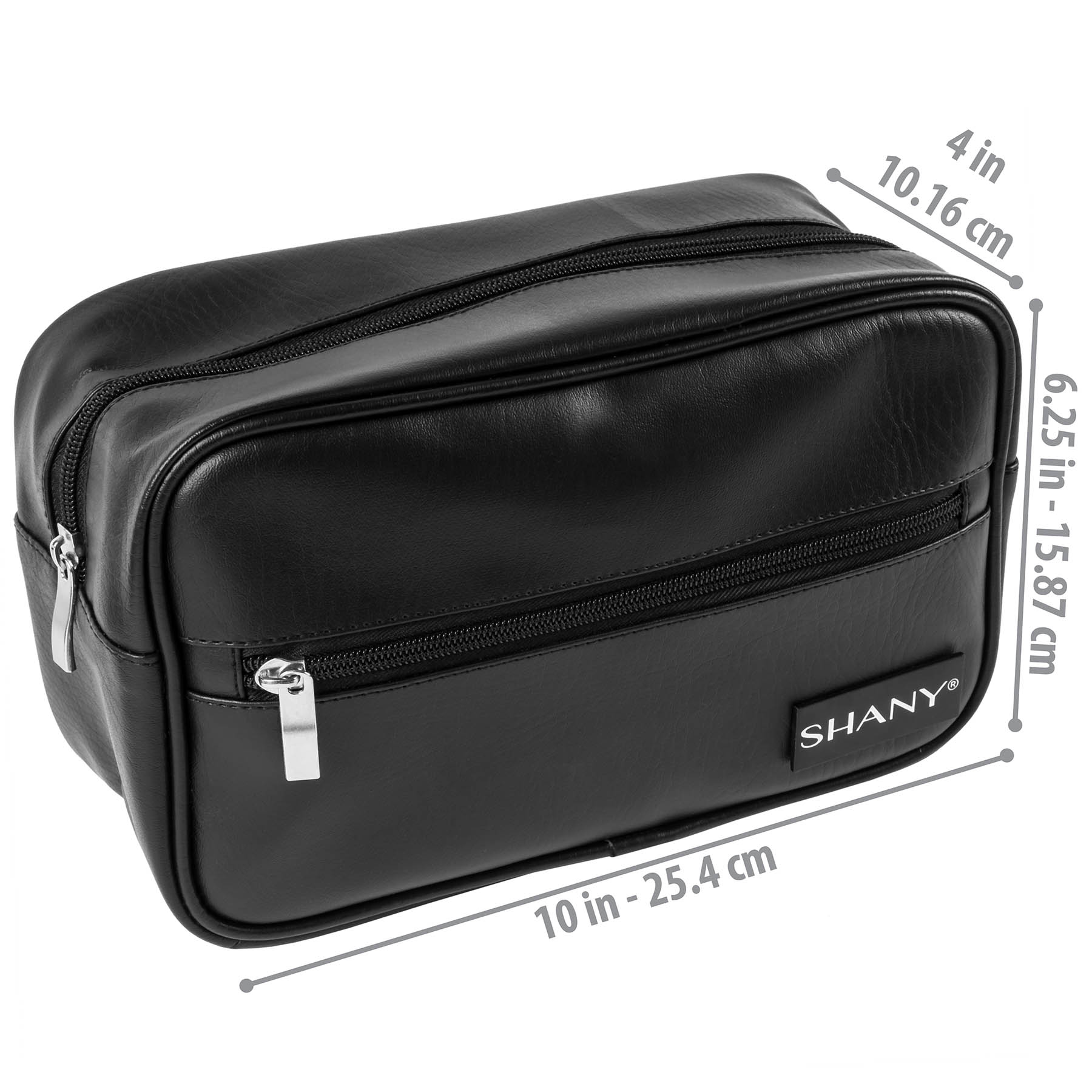 SHANY Dopp Kit and Travel Toiletry Bag – Zippered Faux Leather Grooming Organizer with 2 Internal and 1 External Pockets – Black PU