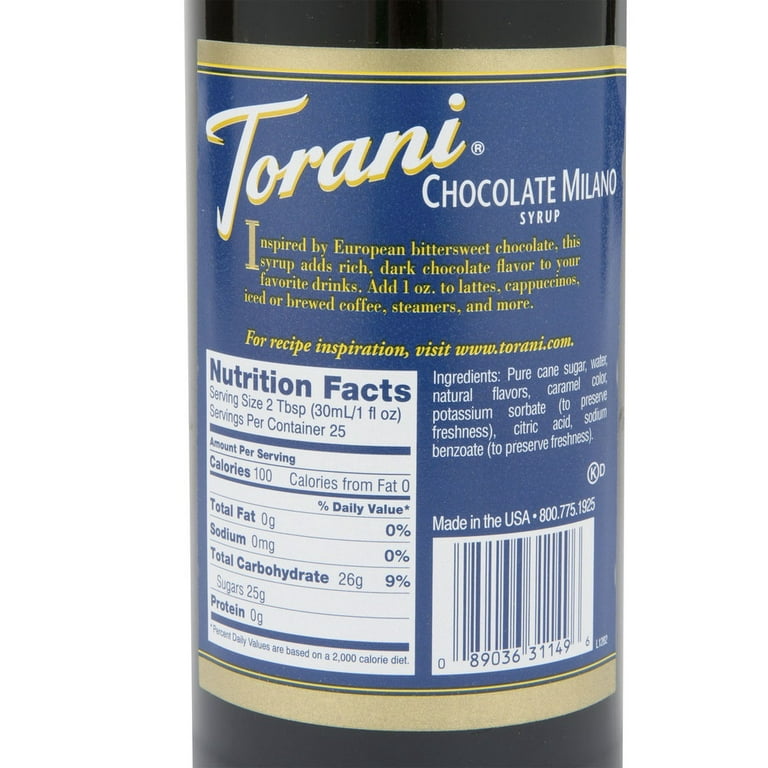 Torani Chocolate Milano Syrup - 25.36 fl oz bottle