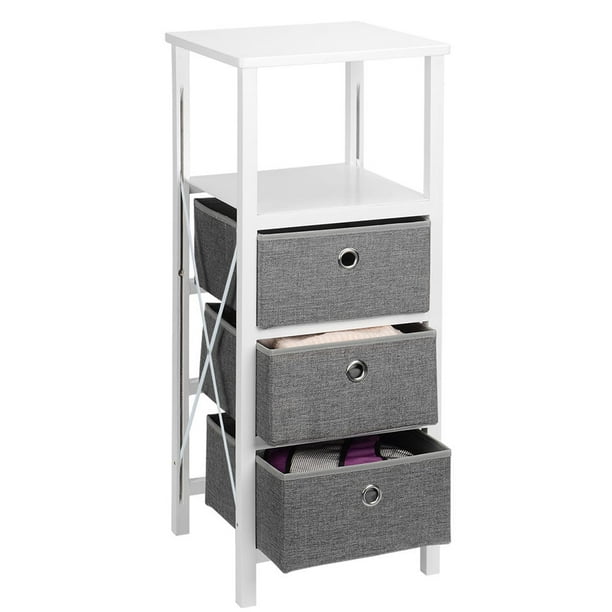 Nightstand with Drawer and Shelf,Durable MDF End Table Storage Tower Dresser Organizer With 3