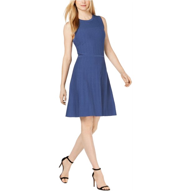 Anne Klein Vestido de suéter con textura y ajuste acampanado para mujer, azul, pequeño Anne Klein Entallado y acampanado, suéter