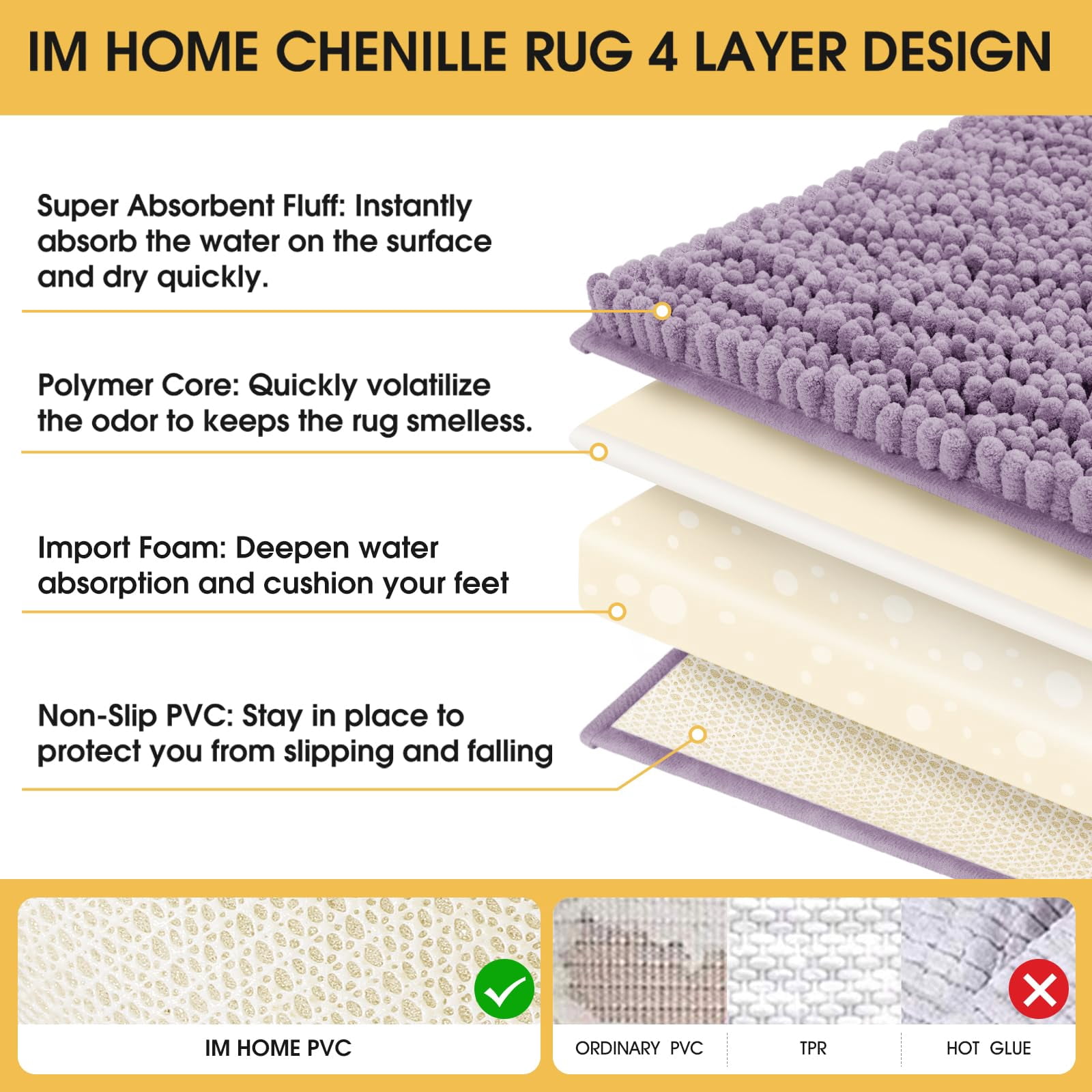HAKUNA Upgrade Extra Large Lavender Bathroom Rug Set 2 Pieces 32"x20"+24"x17" Ultra Soft, Thick Absorbent Bath Mats, Non Slip Chenille Toilet Mat for Bathroom, Bedroom, Kitchen