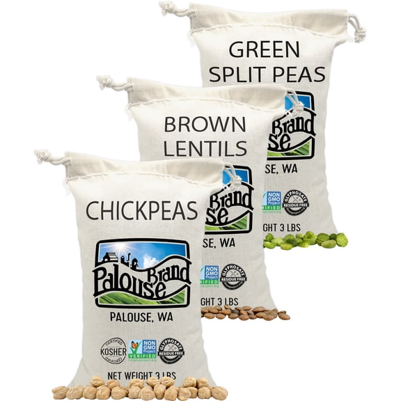 Palouse Brand Certified Glyphosate Residue Free Chickpeas, Lentils, and Green Split Peas | 3 Pack of 3 LB Bags | Non-GMO Project Verified | Family Farmed