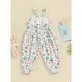 thumbnail image 3 of Bagilaanoe Toddler Baby Girl Easter Jumpsuit Sleeveless Print Romper Pleated Overalls 1T 2T 3T 4T 5T 6T Kids Long Pants Summer Clothes, 3 of 8