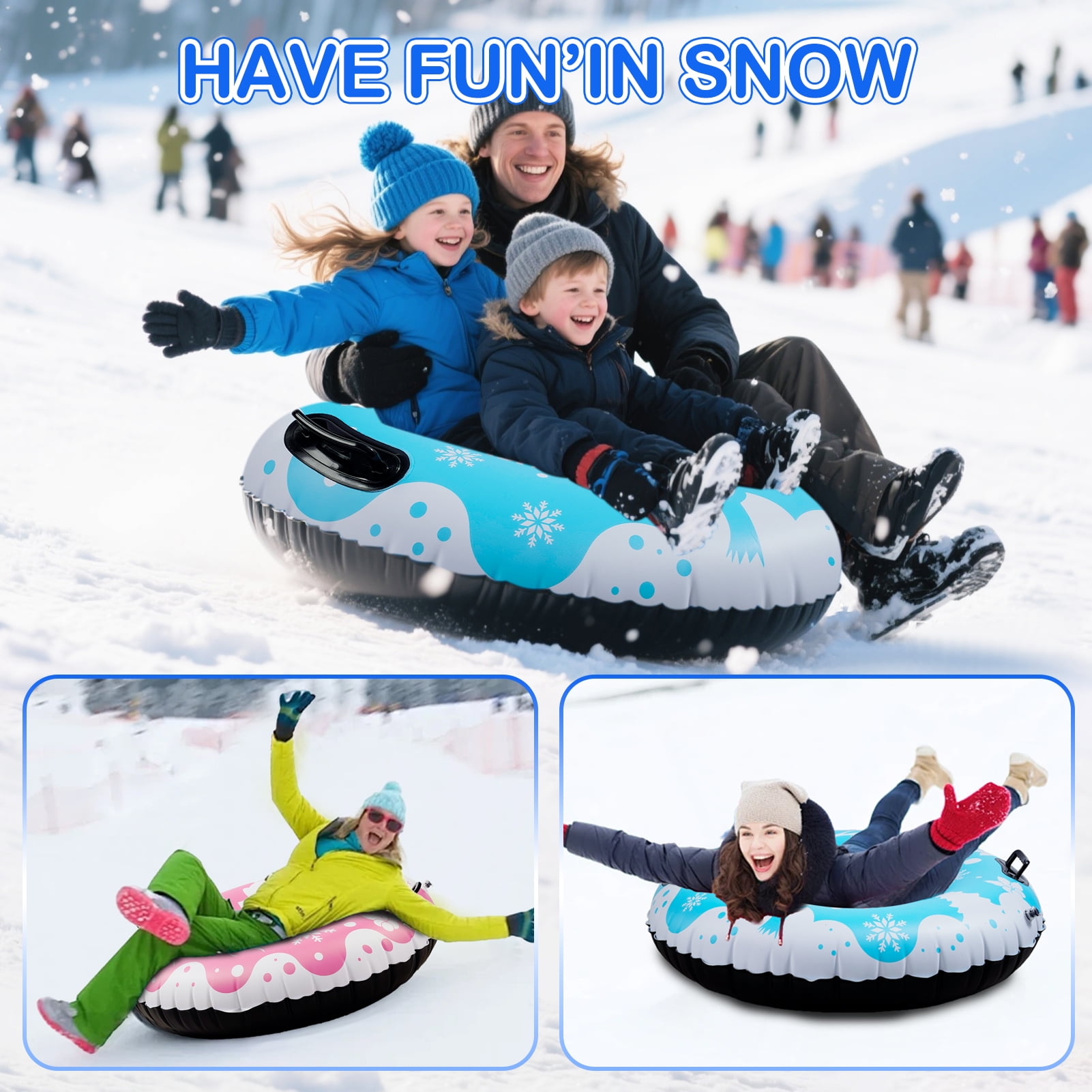 scurora 2 Pack Snow Tube, 36" Cold-Resistant Inflatable Snow Sled, Thickened Heavy Duty Sleds for Winter with Handles, Winter Toys for Outdoor Sledding Snow Tube Sports