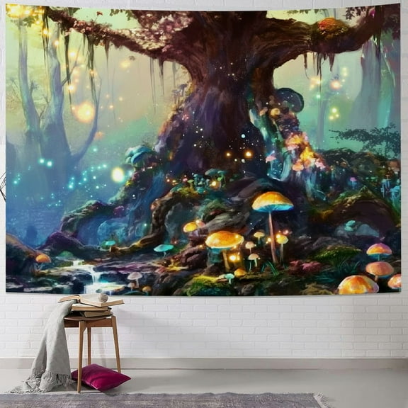 PRATYUS  Fairy Tales Magical Forest Tapestry, Nature Tree of Life with Elves Landscape Tapestry Wall Hanging for Living Room BedRoom Decoration  40x30inch