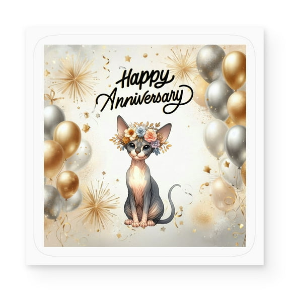 Happy Anniversary Sphynx Celebrates Wedding Love Family Party Vinyl Sticker Cat Lover Kitten Owner Gifts Idea Waterproof Decal Art Decor - 01015