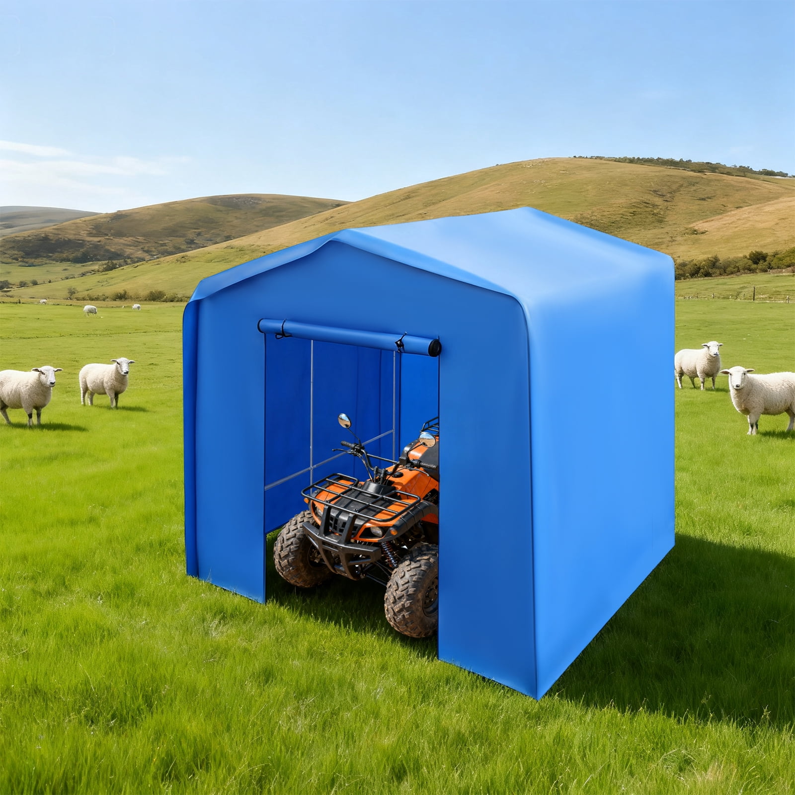 Blue Steel Frame PE Cloth 12x12x8 Foot Carport Rainproof and Dustproof Garage Multifunctional Storage Tent