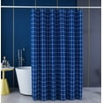 thumbnail image 2 of Extra Long Textured Fabric Shower Curtain 72" Width by 84" Length, Indigo Checkered Printed Bathroom Curtains Machine Washable, 2 of 5