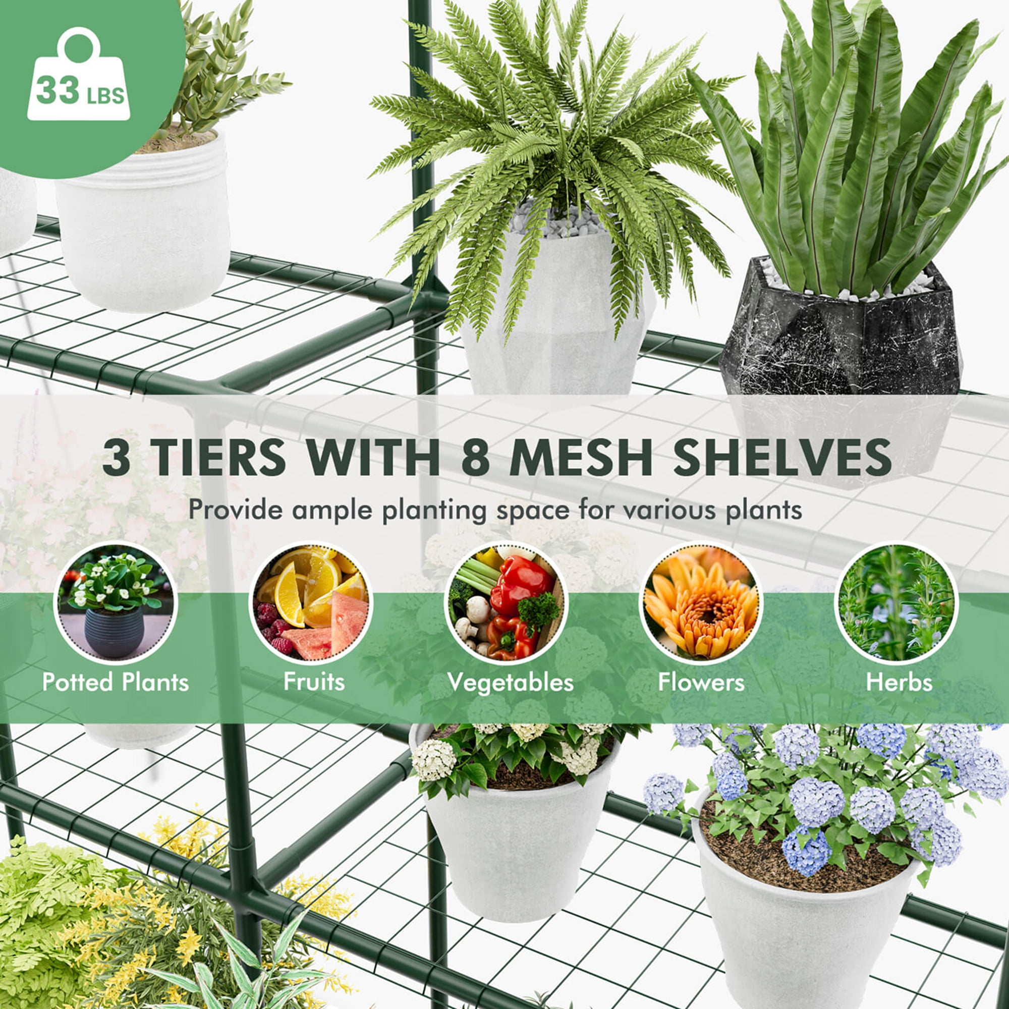 Costway Portable Mini Greenhouse with 3 Tiers 8 Shelves Roll-up Zippered Door for Plants