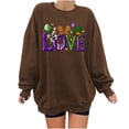 thumbnail image 2 of BLTIBY Mardi Gras Sweatshirts for Women Carnival Print Crew Neck Long Sleeve Loose Soft Comfy Fashion Pullover Tops 2025 Brown S, 2 of 4